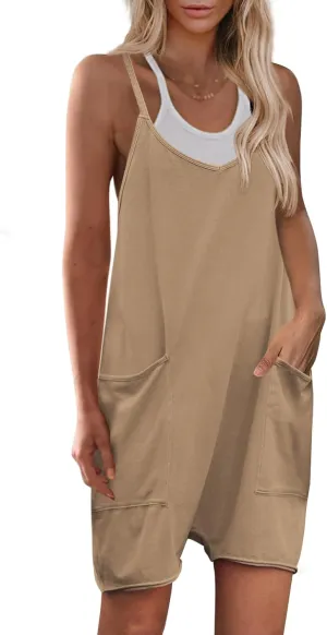 Yanekop Womens Loose Overalls V Neck Sleeveless Romper Spaghetti Strap Harem Short Pants Jumpsuits
