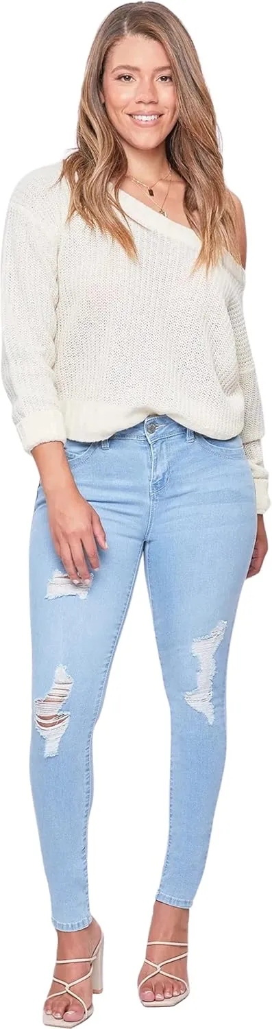 YMI Womens Wannabettabutt Mid-Rise Skinny Jean Made with Recycled Fibers