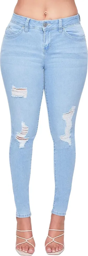 YMI Womens Wannabettabutt Mid-Rise Skinny Jean Made with Recycled Fibers