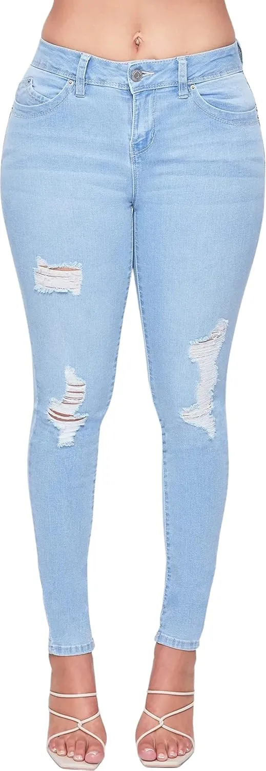 YMI Womens Wannabettabutt Mid-Rise Skinny Jean Made with Recycled Fibers