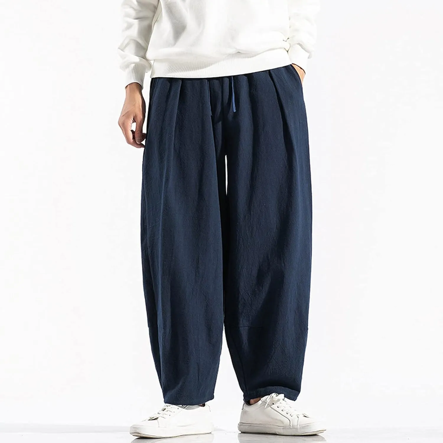 Ymosrh Thick Winter Pants for Men Linen Harem Pants Cotton Casual Trousers Wide Leg Pants Lightweight Big and Tall