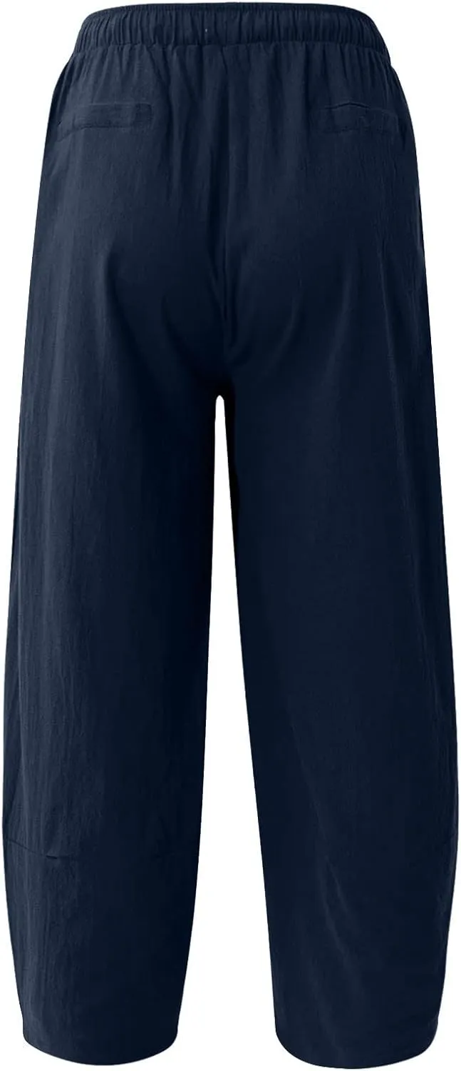 Ymosrh Thick Winter Pants for Men Linen Harem Pants Cotton Casual Trousers Wide Leg Pants Lightweight Big and Tall