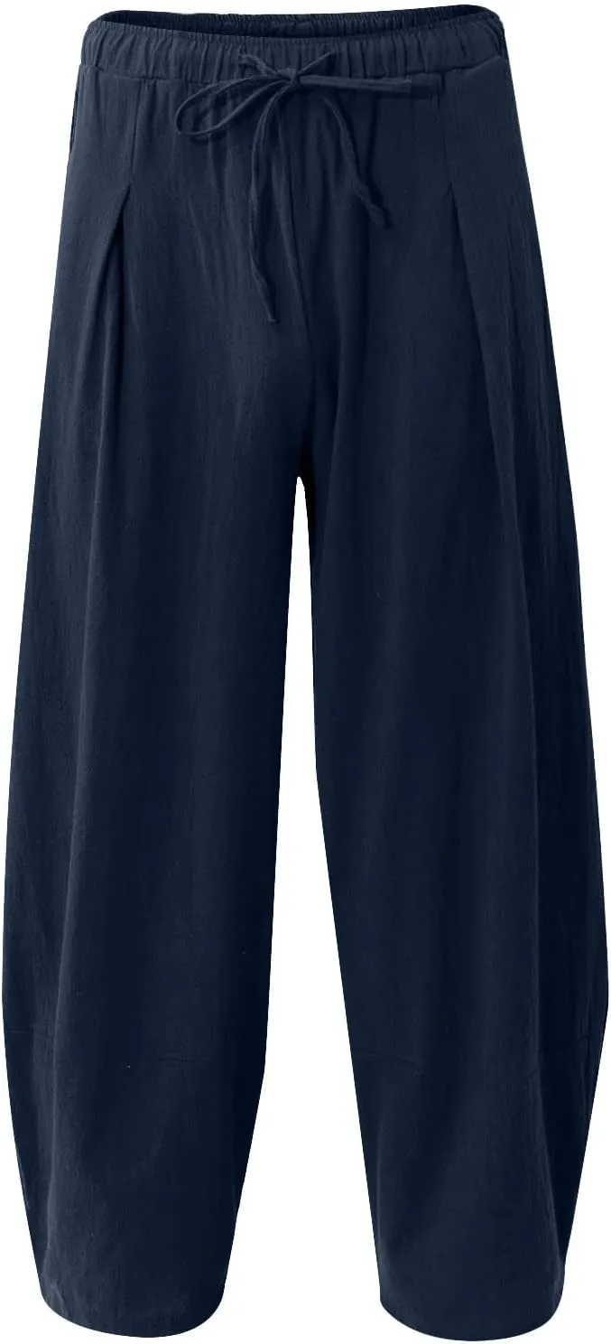 Ymosrh Thick Winter Pants for Men Linen Harem Pants Cotton Casual Trousers Wide Leg Pants Lightweight Big and Tall