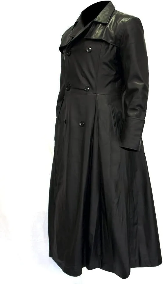 Yolo Jackets Men's Long Length Black Double Breasted Trench Coat Men - Full Length Winter Overcoat for Men