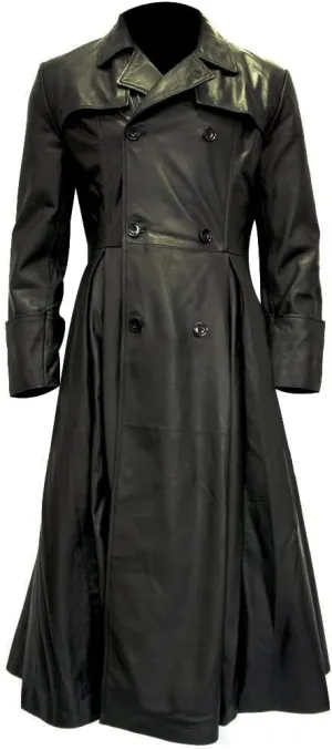 Yolo Jackets Men's Long Length Black Double Breasted Trench Coat Men - Full Length Winter Overcoat for Men