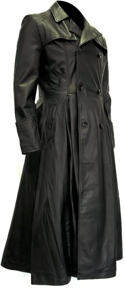 Yolo Jackets Men's Long Length Black Double Breasted Trench Coat Men - Full Length Winter Overcoat for Men
