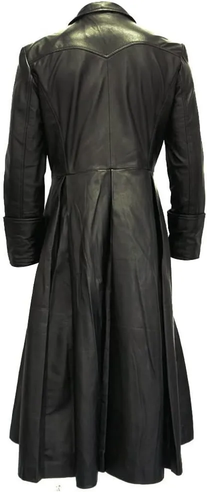 Yolo Jackets Men's Long Length Black Double Breasted Trench Coat Men - Full Length Winter Overcoat for Men