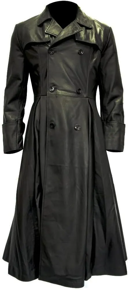 Yolo Jackets Men's Long Length Black Double Breasted Trench Coat Men - Full Length Winter Overcoat for Men