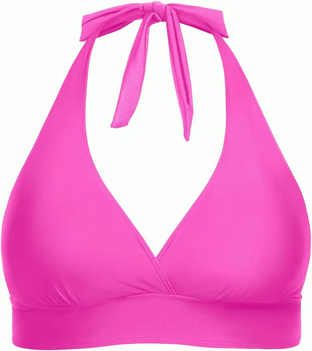 Yonique Women's Plus Size Bikini Tops Only Halter Swimsuit Top Large Bust Swim Top V Neck Bathing Suit Tops