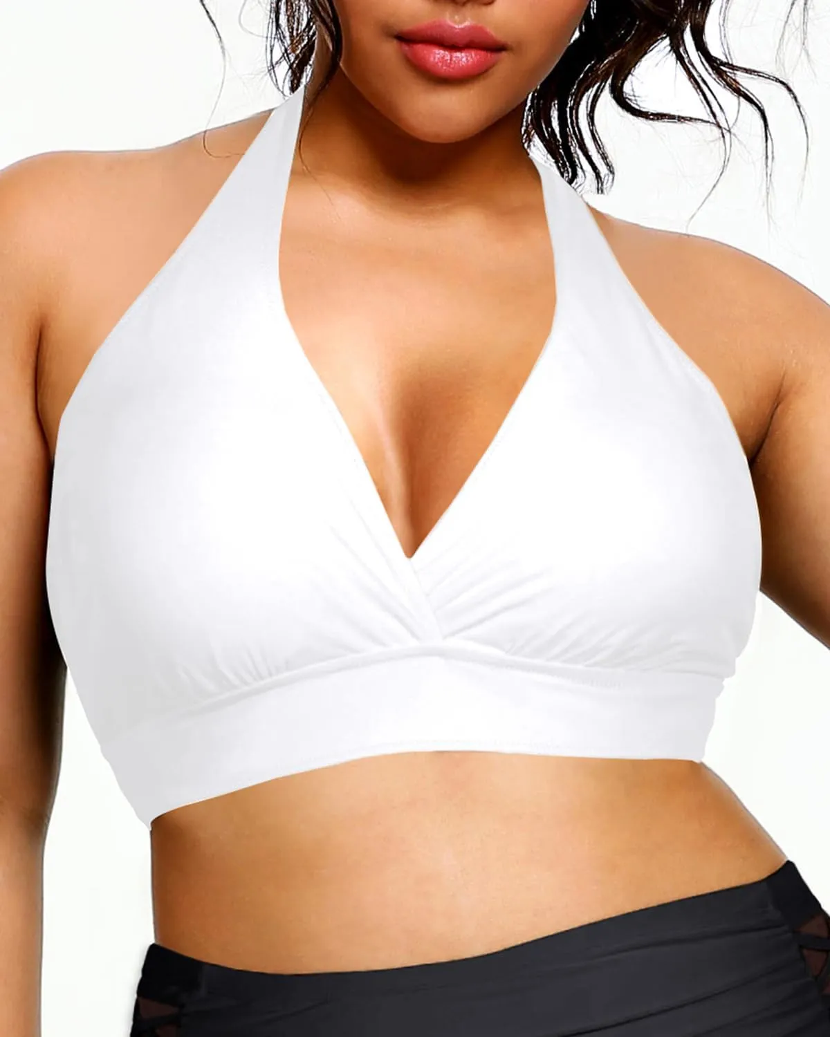 Yonique Women's Plus Size Bikini Tops Only Halter Swimsuit Top Large Bust Swim Top V Neck Bathing Suit Tops