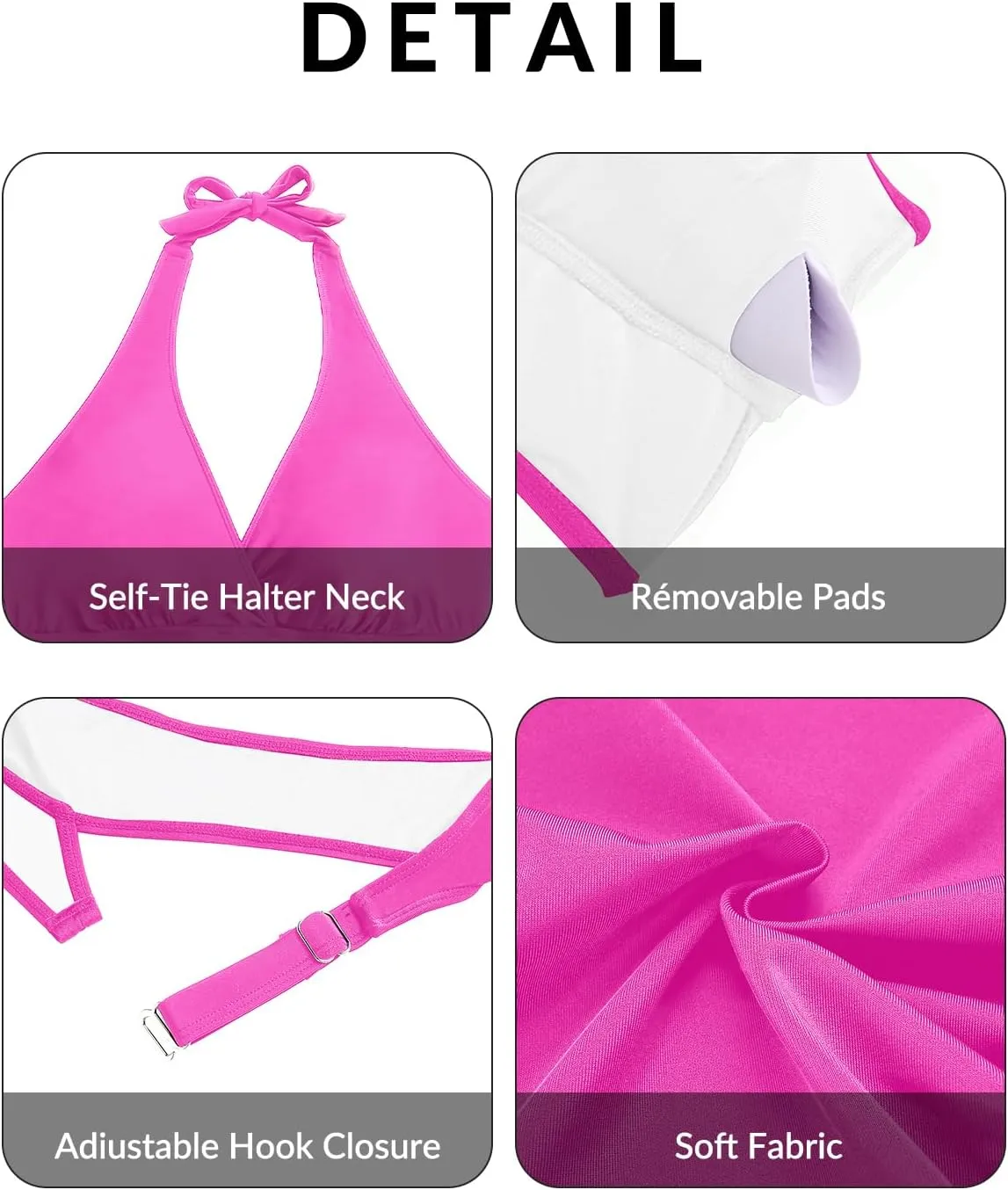 Yonique Women's Plus Size Bikini Tops Only Halter Swimsuit Top Large Bust Swim Top V Neck Bathing Suit Tops