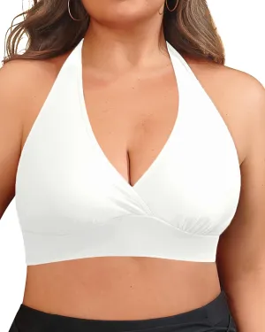 Yonique Women's Plus Size Bikini Tops Only Halter Swimsuit Top Large Bust Swim Top V Neck Bathing Suit Tops