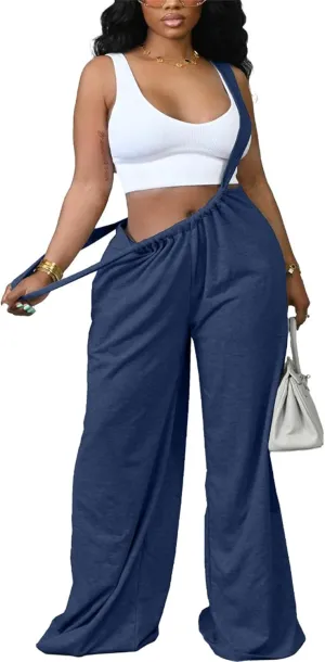 YOOTIKO Womens Suspender Overalls Loose Fit High Waisted Tie Back Wide Leg Pants Casual Jumpsuit Romper