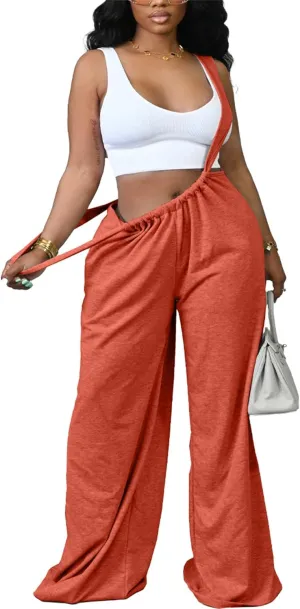 YOOTIKO Womens Suspender Overalls Loose Fit High Waisted Tie Back Wide Leg Pants Casual Jumpsuit Romper