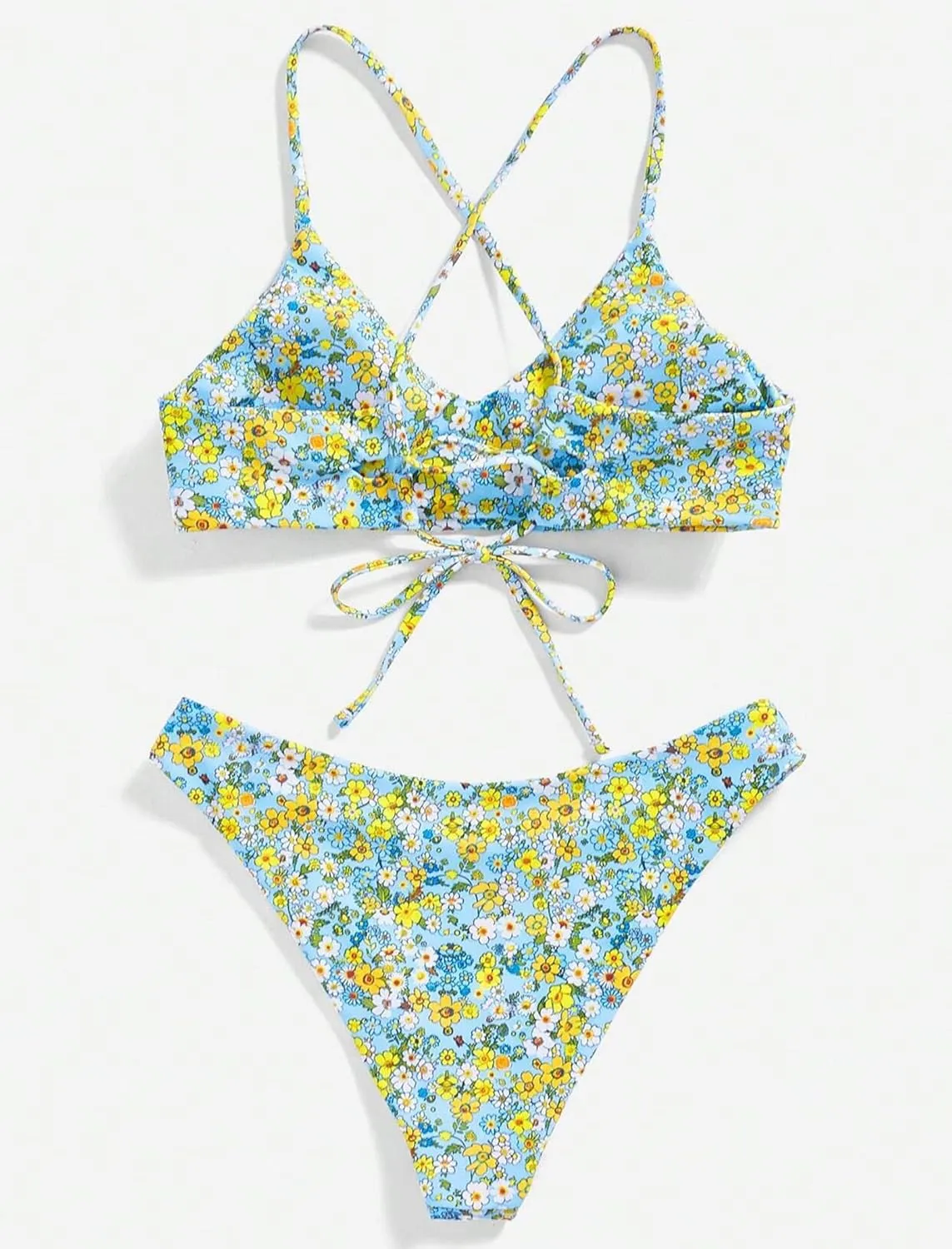 ZAFUL Women's Two-Piece Scoop Neck Bikini Crop Top Criss Cross Push Up Bikini Set Tanks Top Bathing Suit
