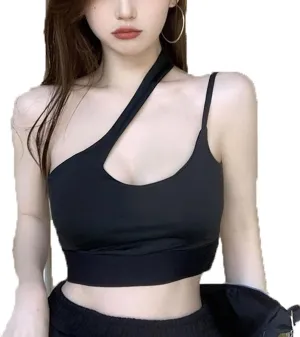 Zip up Jackets for Women Strap Crossover Diagonal Collar Cropped Top Women's Camisole Padded Summer Cutout Tank Top