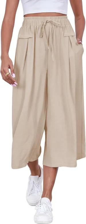 ZJCT Womens Capri Pants Summer Beach Crop Wide Leg Palazzo Capris with Pockets