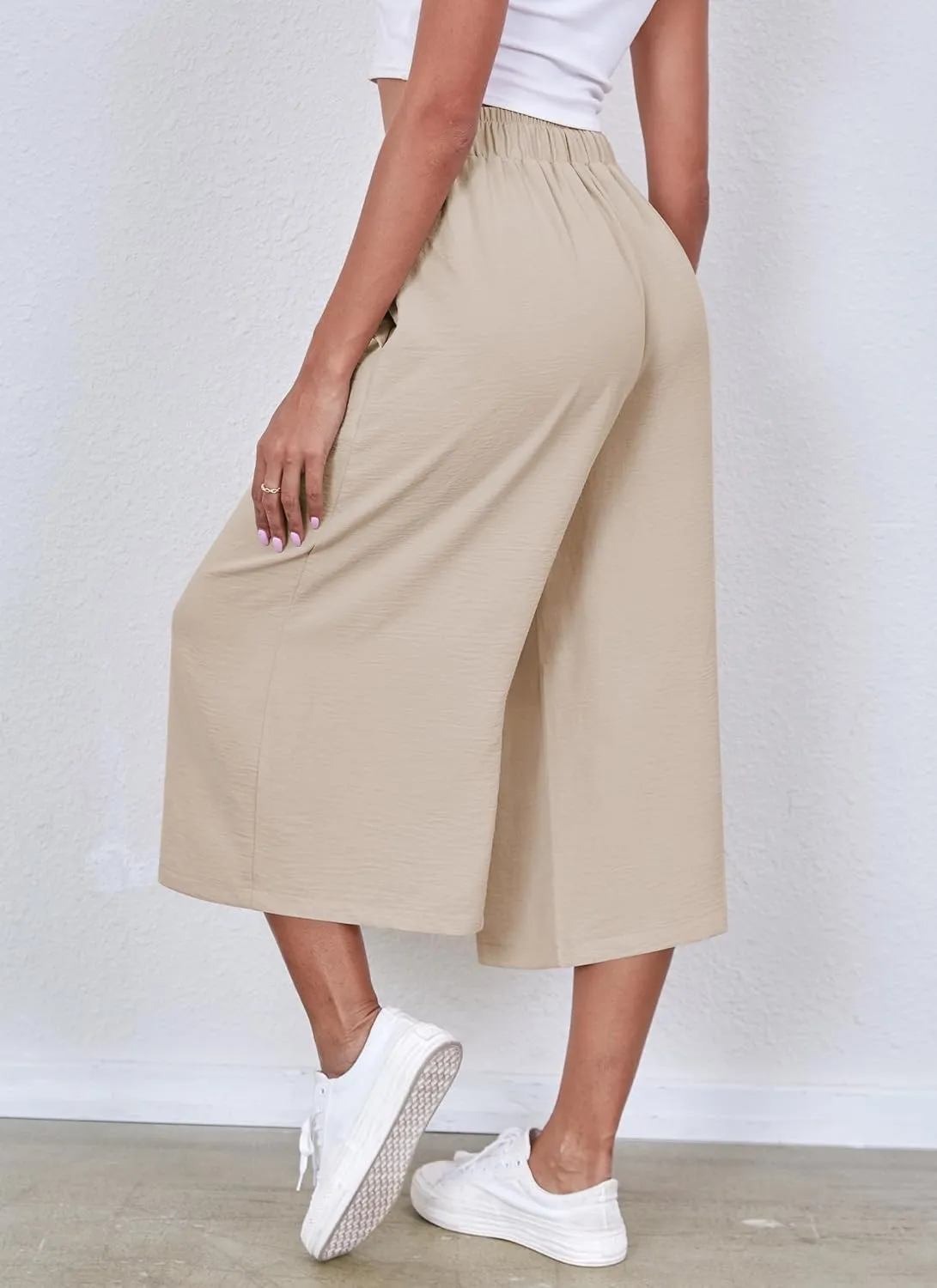 ZJCT Womens Capri Pants Summer Beach Crop Wide Leg Palazzo Capris with Pockets