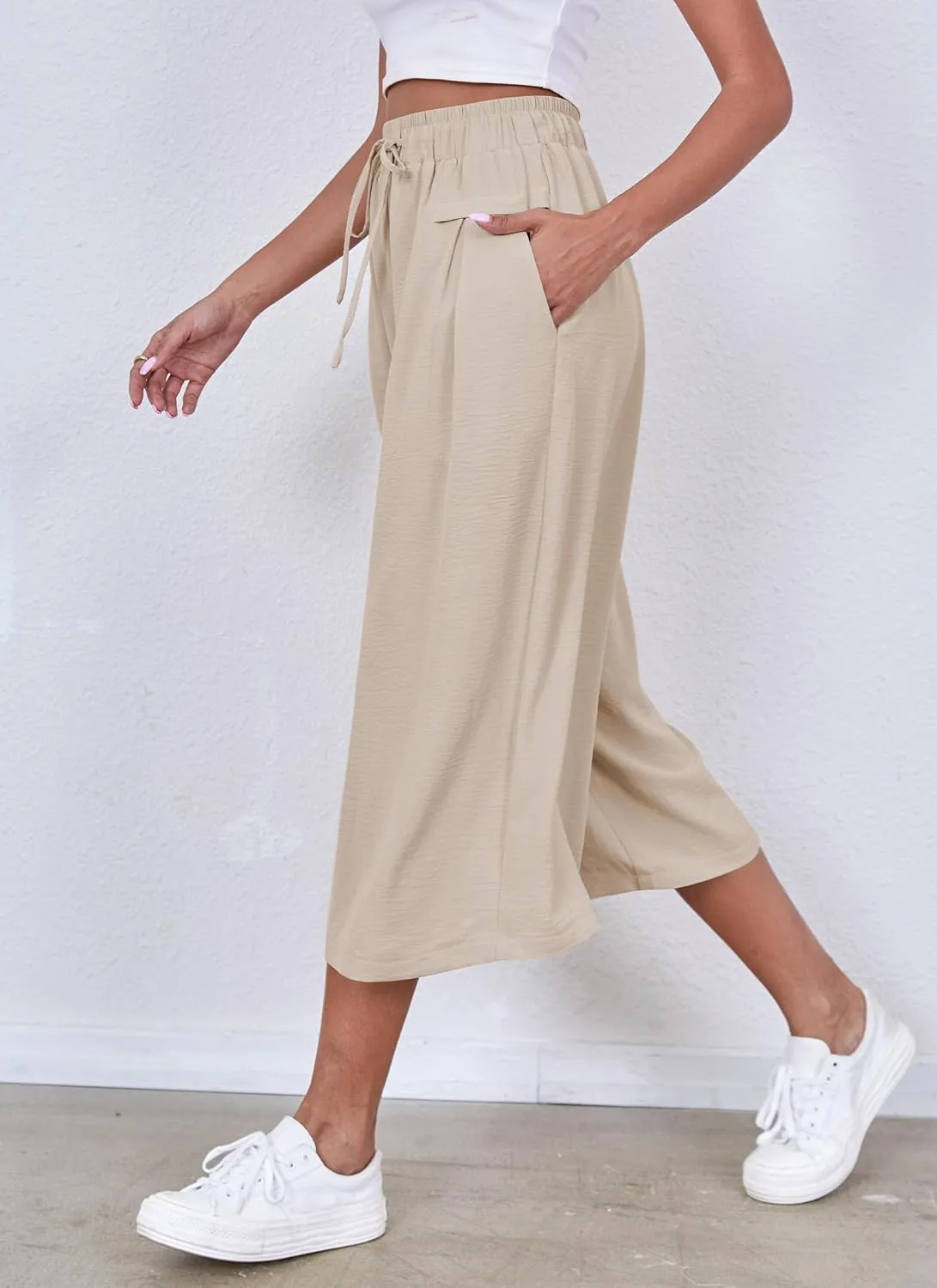 ZJCT Womens Capri Pants Summer Beach Crop Wide Leg Palazzo Capris with Pockets