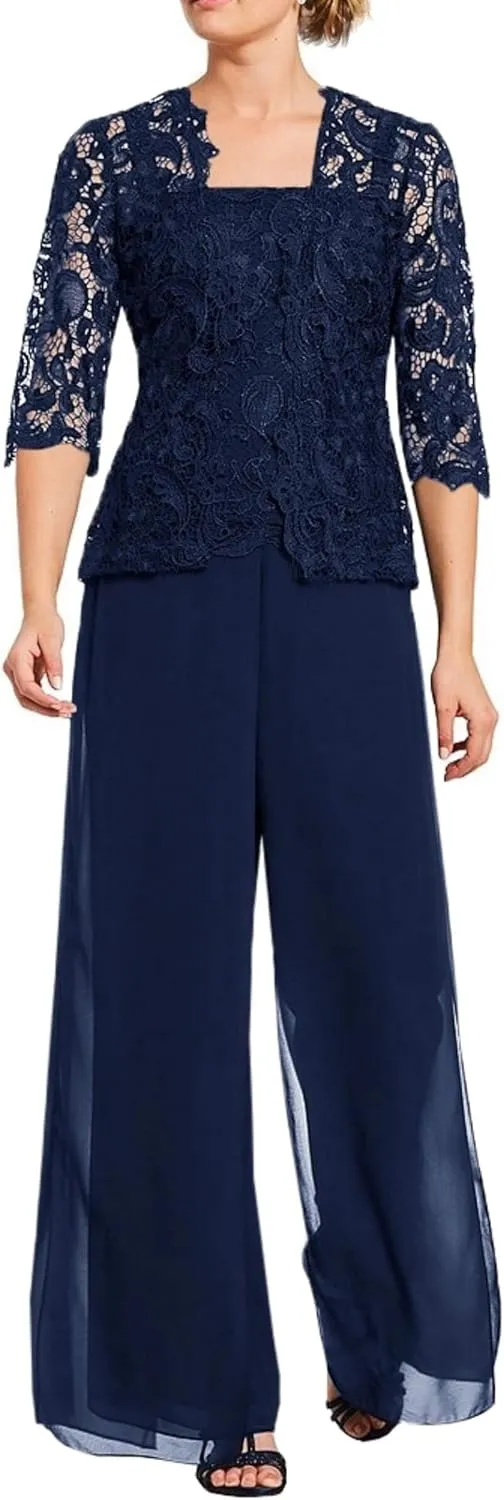 Zongqiven Women's Mother Pant Suit Wedding Guest Outfit Sets Elegant Evening Formal Dress
