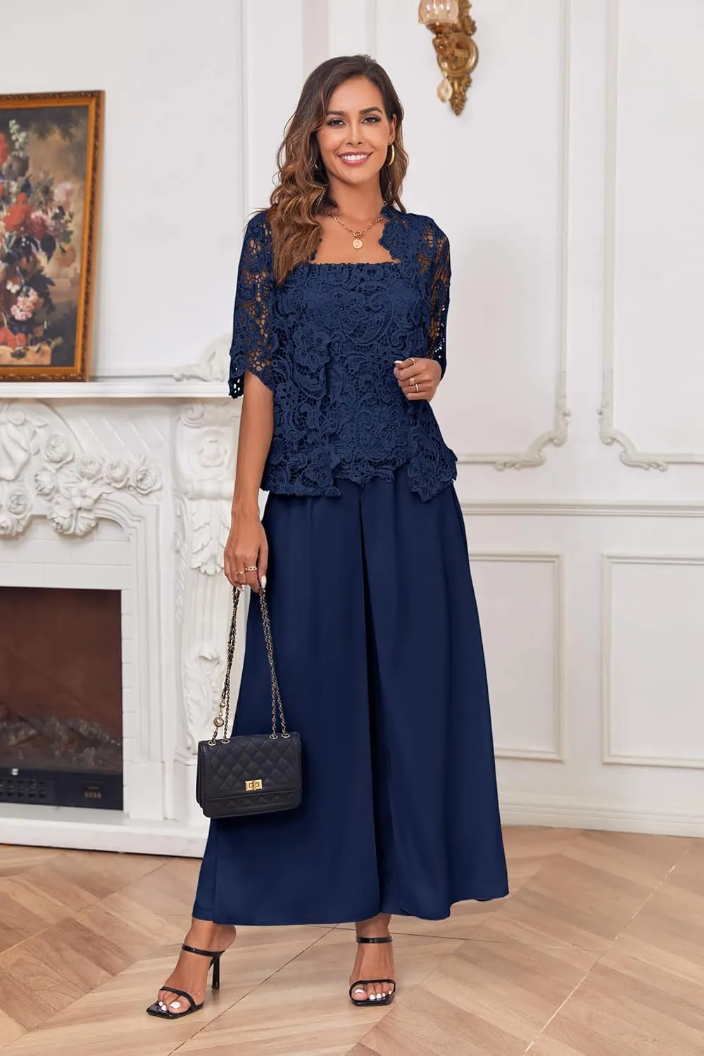 Zongqiven Women's Mother Pant Suit Wedding Guest Outfit Sets Elegant Evening Formal Dress
