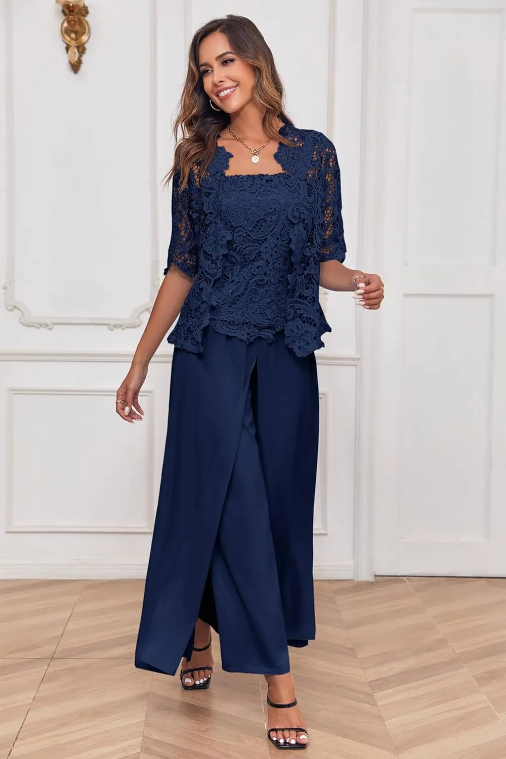 Zongqiven Women's Mother Pant Suit Wedding Guest Outfit Sets Elegant Evening Formal Dress