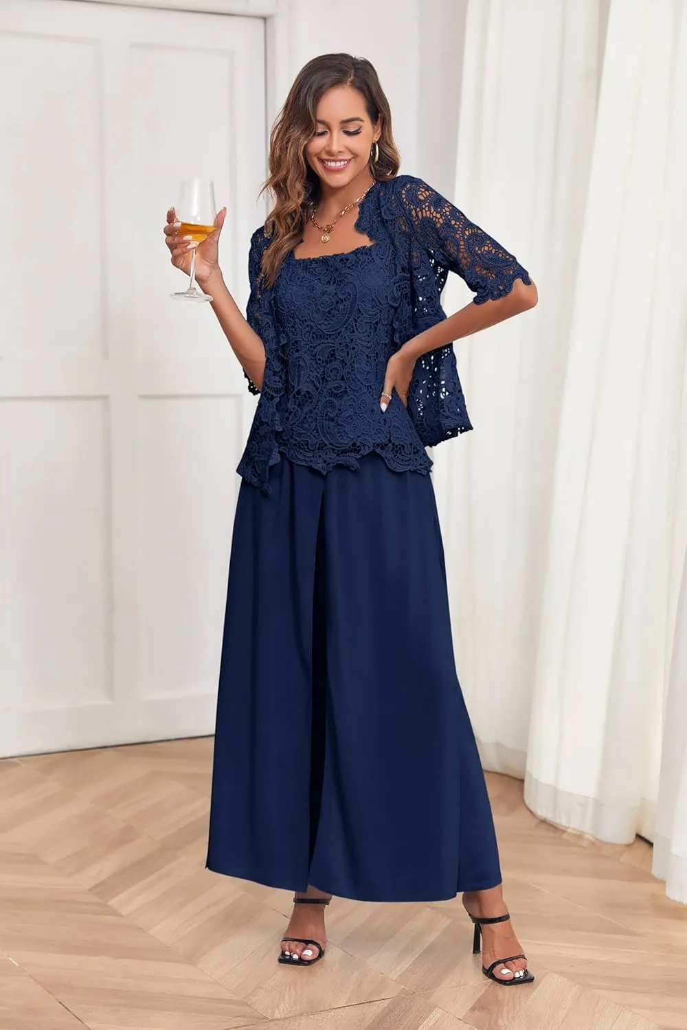 Zongqiven Women's Mother Pant Suit Wedding Guest Outfit Sets Elegant Evening Formal Dress
