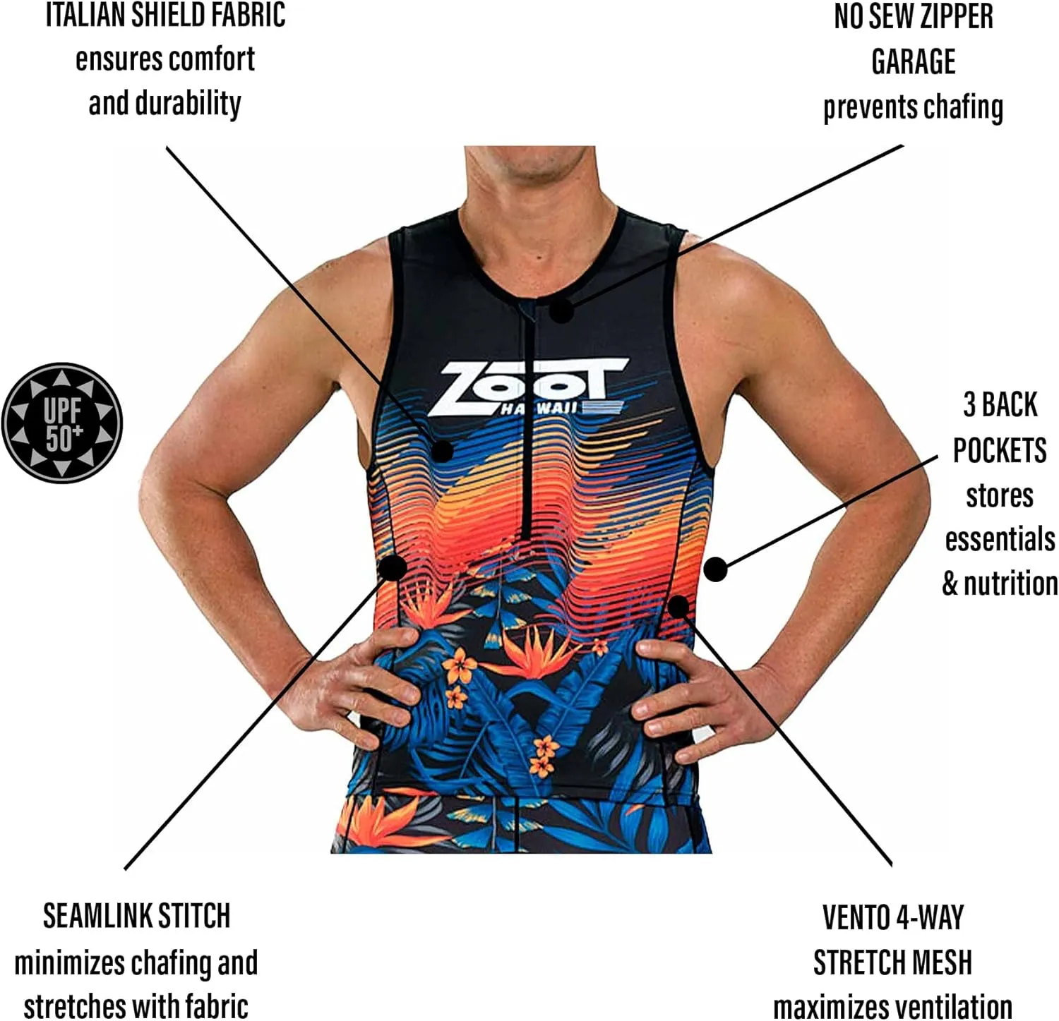 Zoot Mens LTD Triathlon Tank Top, Compression Tri Top for Endurance Race & Training, with Pockets & UPF 50  Primo Fabric