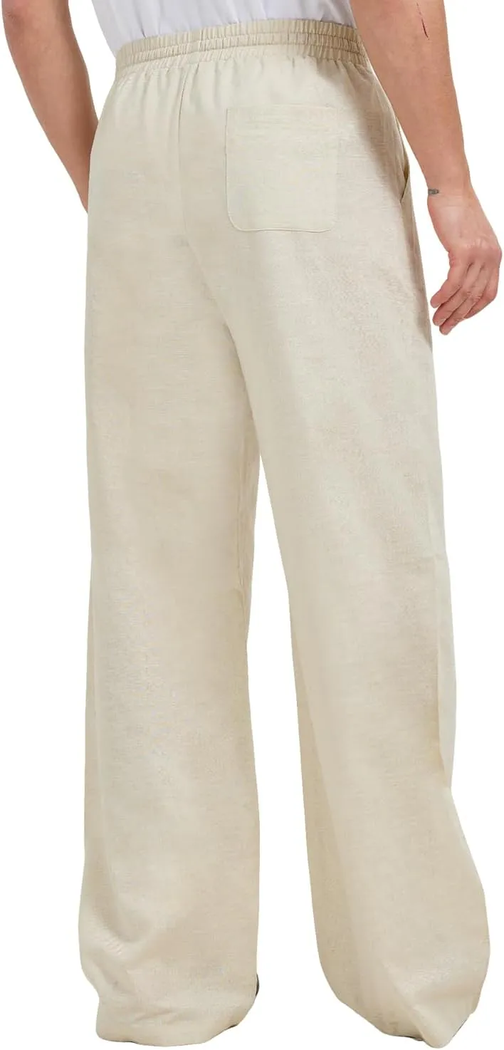 Zylioo 34-36 Inseam Tall Linen Pants, Extra Long Pants for Men, Wide Leg Summer Pants for Men Lightweight Casual