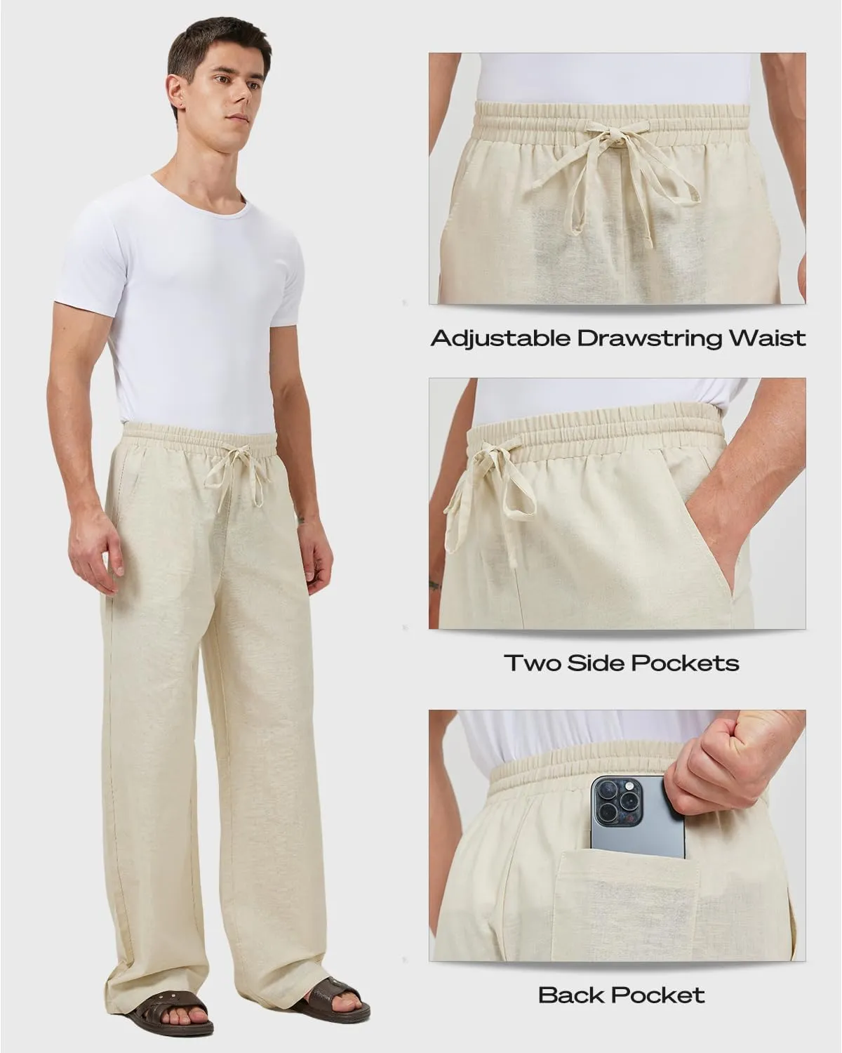 Zylioo 34-36 Inseam Tall Linen Pants, Extra Long Pants for Men, Wide Leg Summer Pants for Men Lightweight Casual