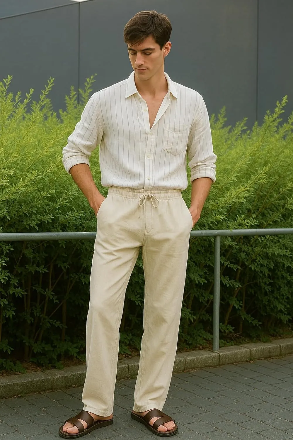 Zylioo 34-36 Inseam Tall Linen Pants, Extra Long Pants for Men, Wide Leg Summer Pants for Men Lightweight Casual